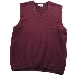 Eddie Bauer Mens Vest Sweater Size XL V-Neck Burgundy Knit Pullover Cozy Casual